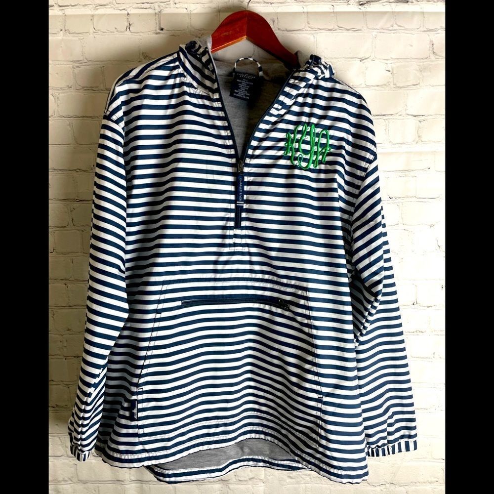 Charles River Apparel Women's Grey Stripe Chatham Anorak Print Pullover KYA Sz L